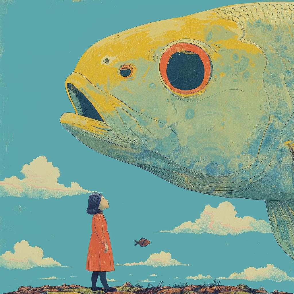 surreal  album  fishface  girl  dress  hill  creative  whimsical  art  colorful 1017851
