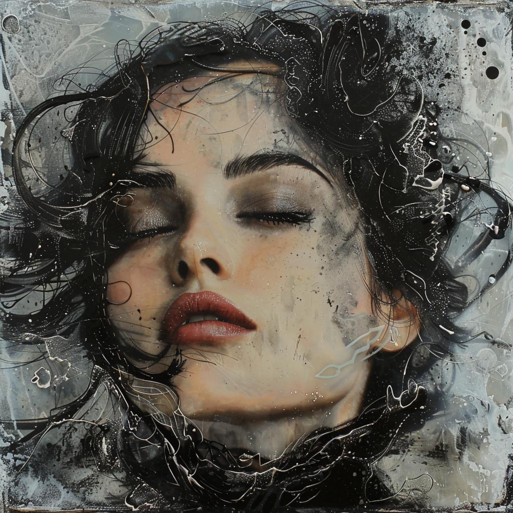 surreal  album  cover  woman  eyes  closed  hyper-realistic  screenprinting  Karol  Bak 959938