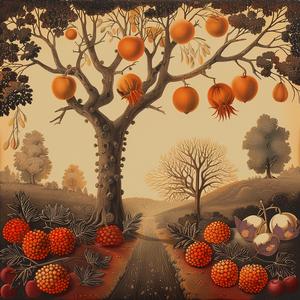 orange  tree  fruit  painting  nature  vibrant  colorful  botanical  landscape  chromolithography 1047502