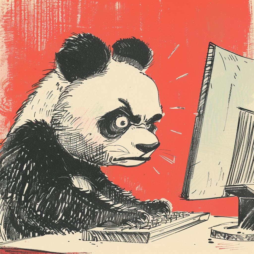 panda  angry  computer  typing  illustration  Moebius  vintage  stylized  sitting  art 922180