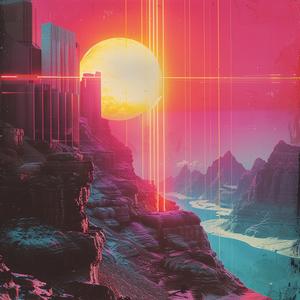 synthwave  photonegative  sunset  mountain  city  landscape  aesthetic  vibrant  colorful  urban 1039214