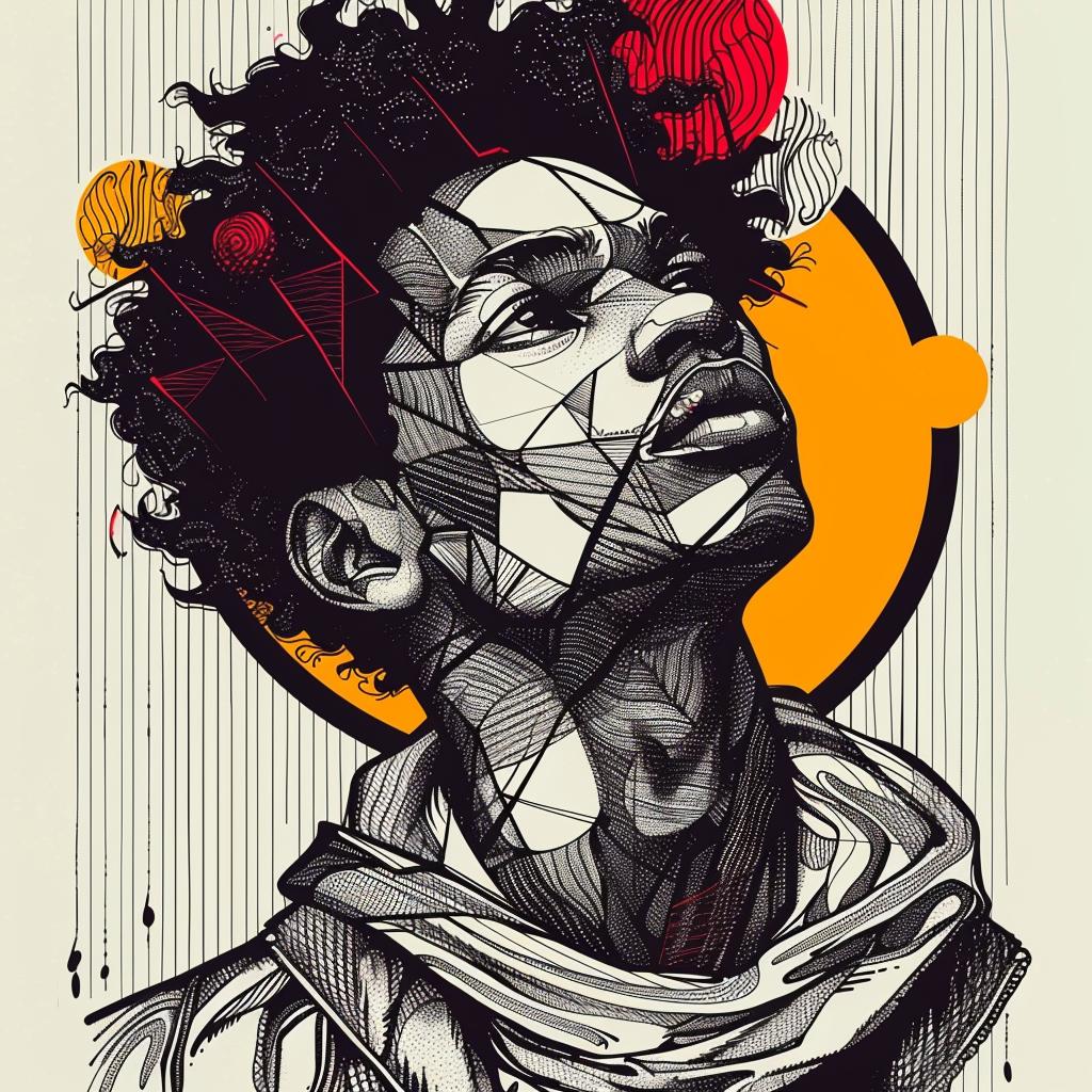 فن البوب ​​الرقمي، رجل أمريكي من أصل أفريقي، شعر، خلفية بيضاء، أسلوب الرسم التوضيحي 937952