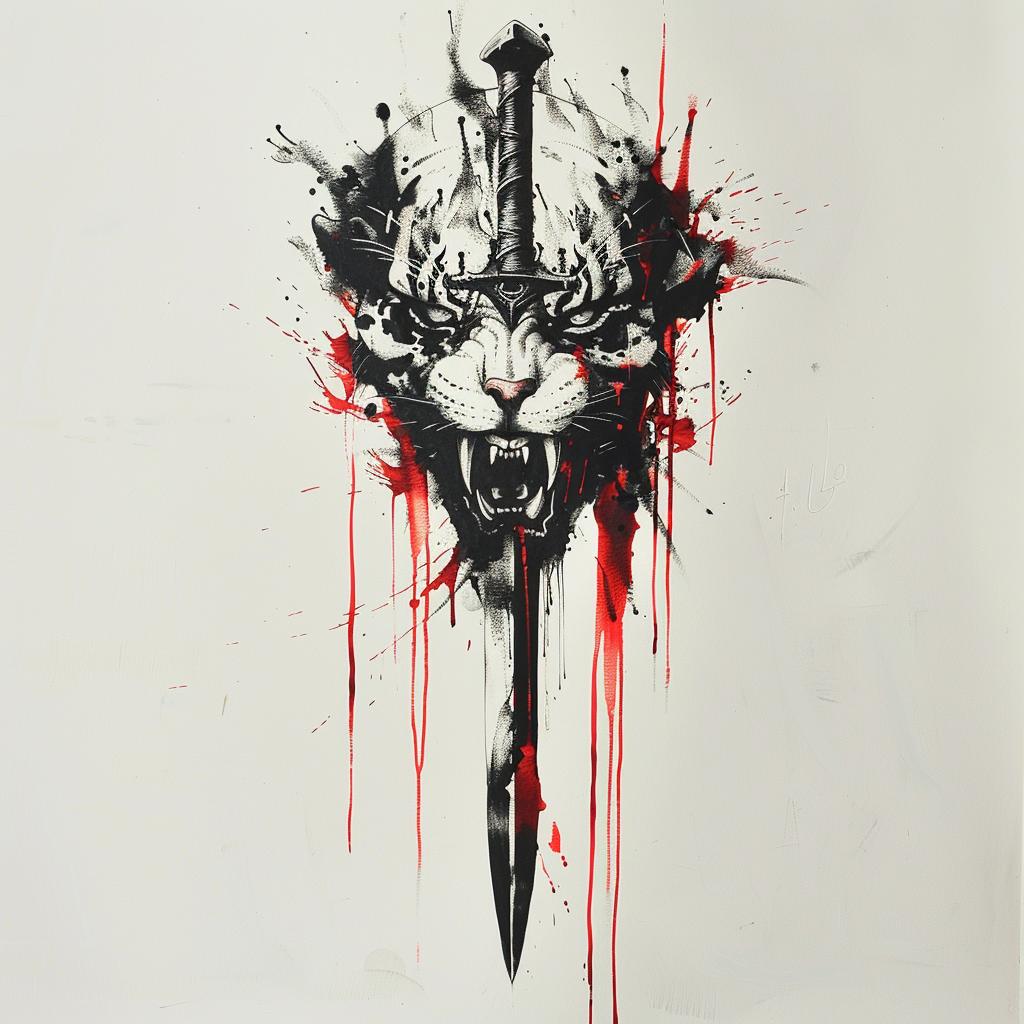 tattoo  tiger  blood  dripping  artistic  illustration  black  white  graphic  bold 970463