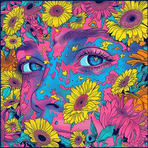 album  cover  psychedelic  poster  woman  sunflowers  face  surreal  flowerpunk  chaos 1078074