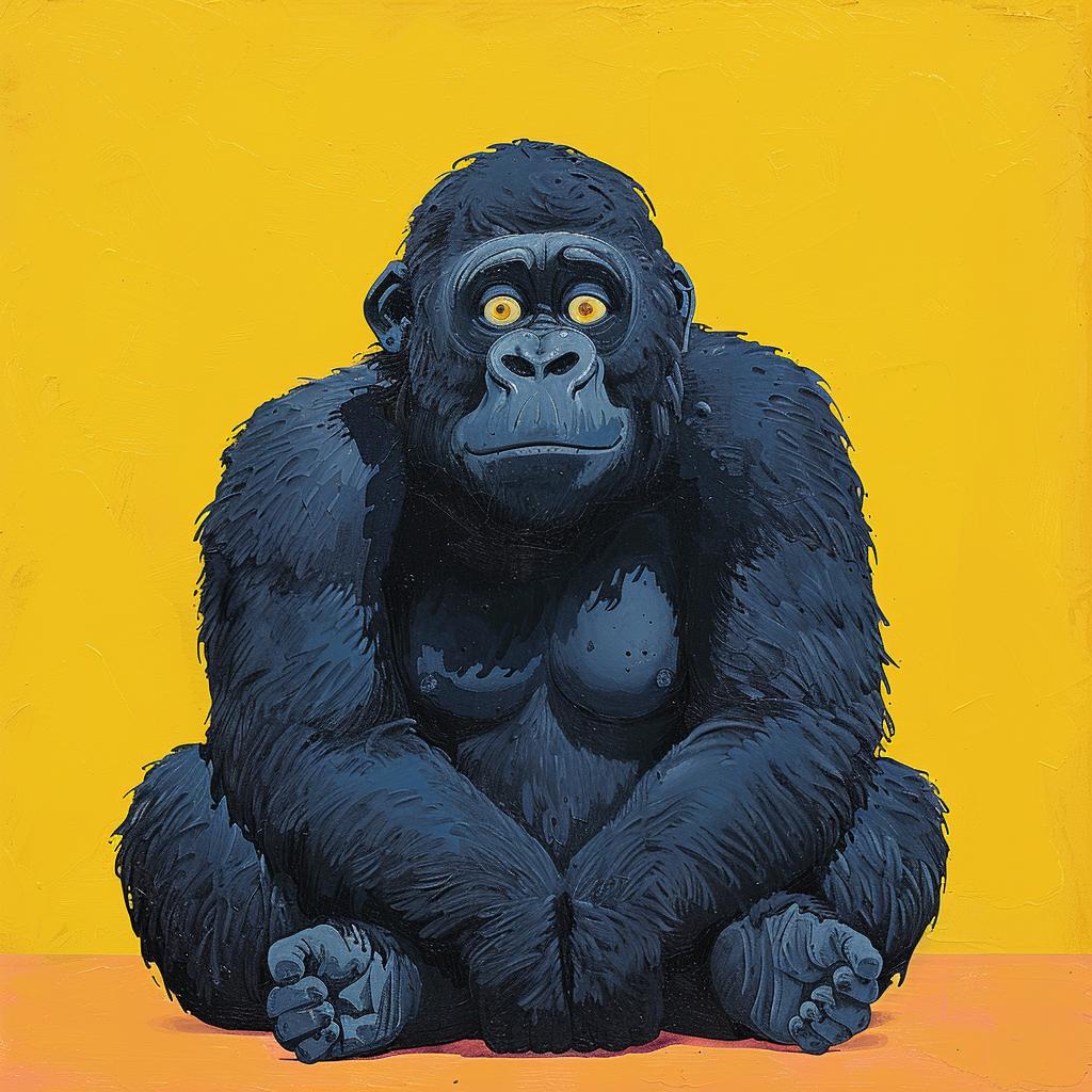 creative  surreal  gorilla  painting  yellow  background  humor  artistry  whimsical  colorful 978386
