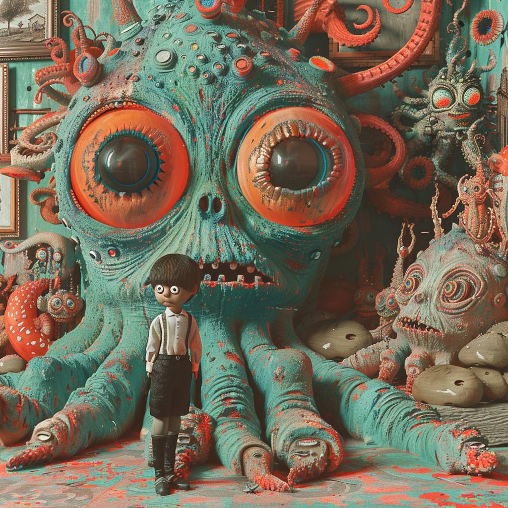 surreal  album  cover  anaglyph  woman  octopus  naturalistic  terror  occult  art 974019