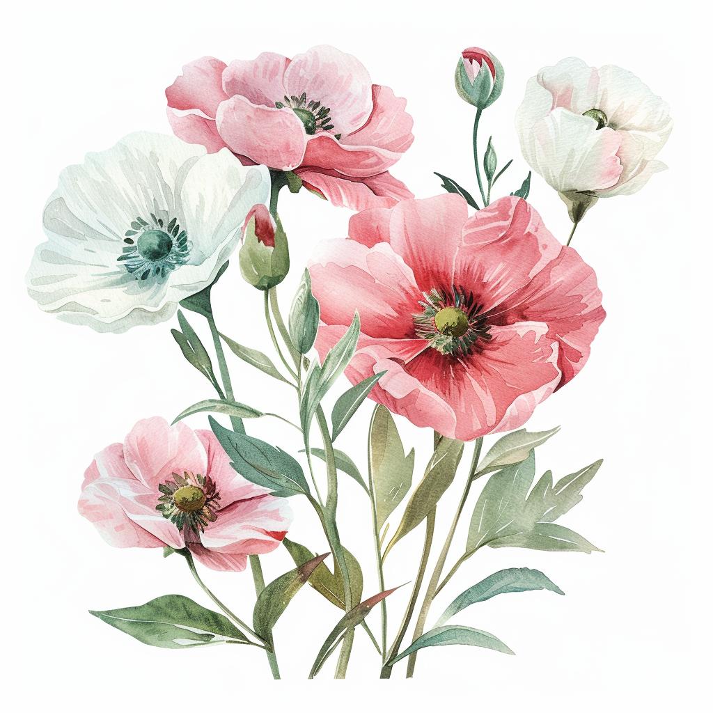 watercolor  poppies  pink  white  flowers  spring  art  botanical  floral  nature 920093