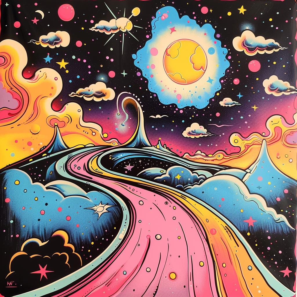 colorful  road  stars  clouds  landscape  vibrant  art  Max  whimsical  abstract 929654