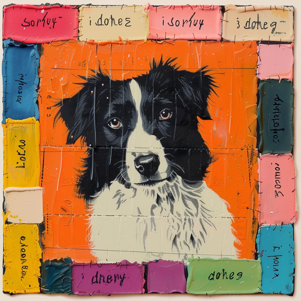 encaustic  paint  collie  colorful  square  Joan  Cornella  impasto  canvas  art 1015453