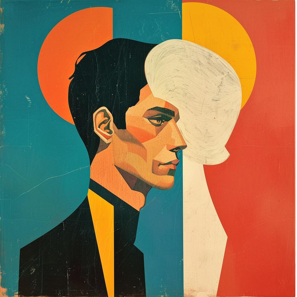 abstract  album  cover  Mid-Century  modern  art  colorful  man  woman  sun 964201