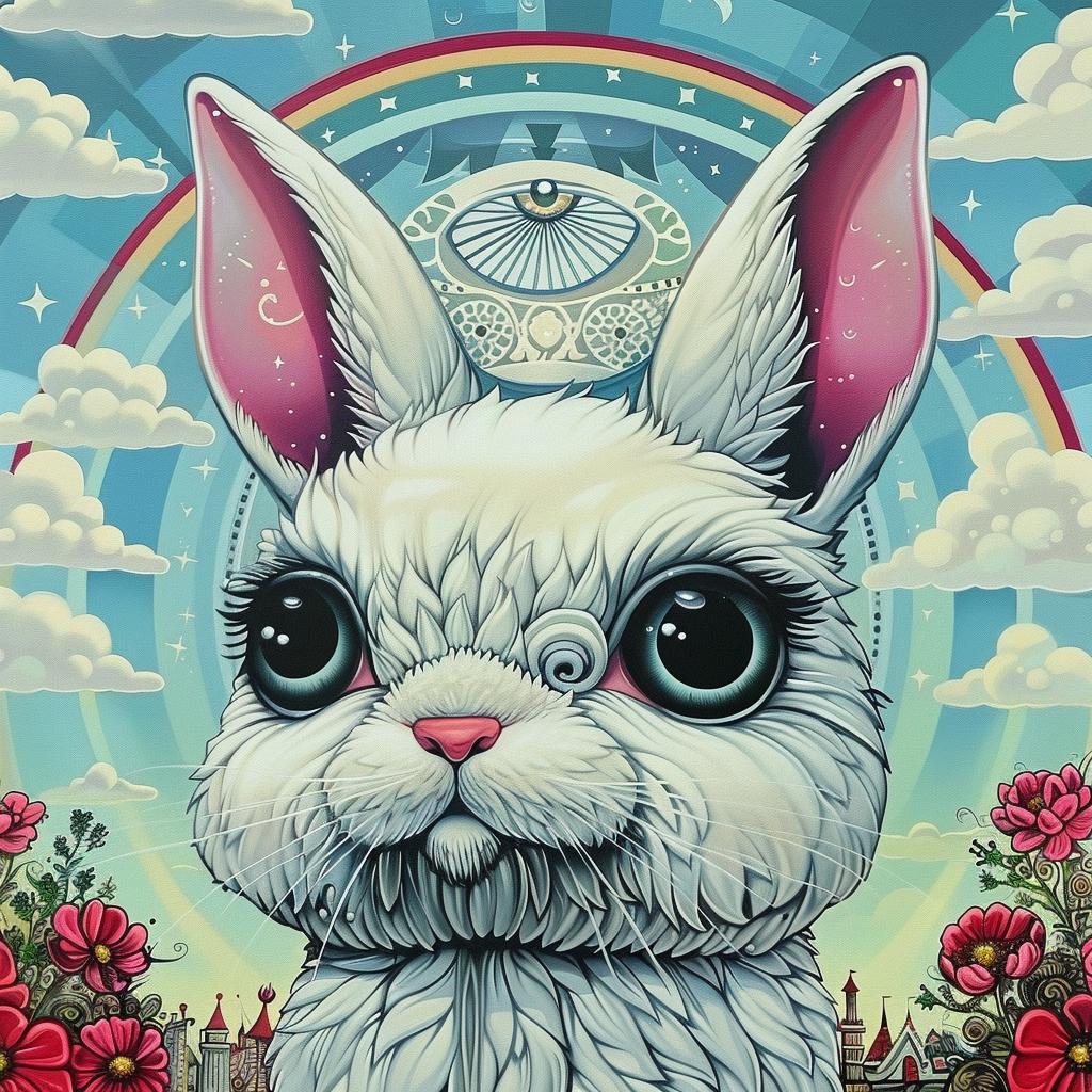 rabbit  third  eye  kawaii  painting  big  eyes  rainbow  white  background 1033794