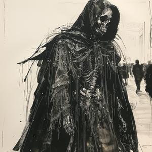 fashion  drawing  skeleton  cloak  black  white  stylized  art  illustration  design 1071471