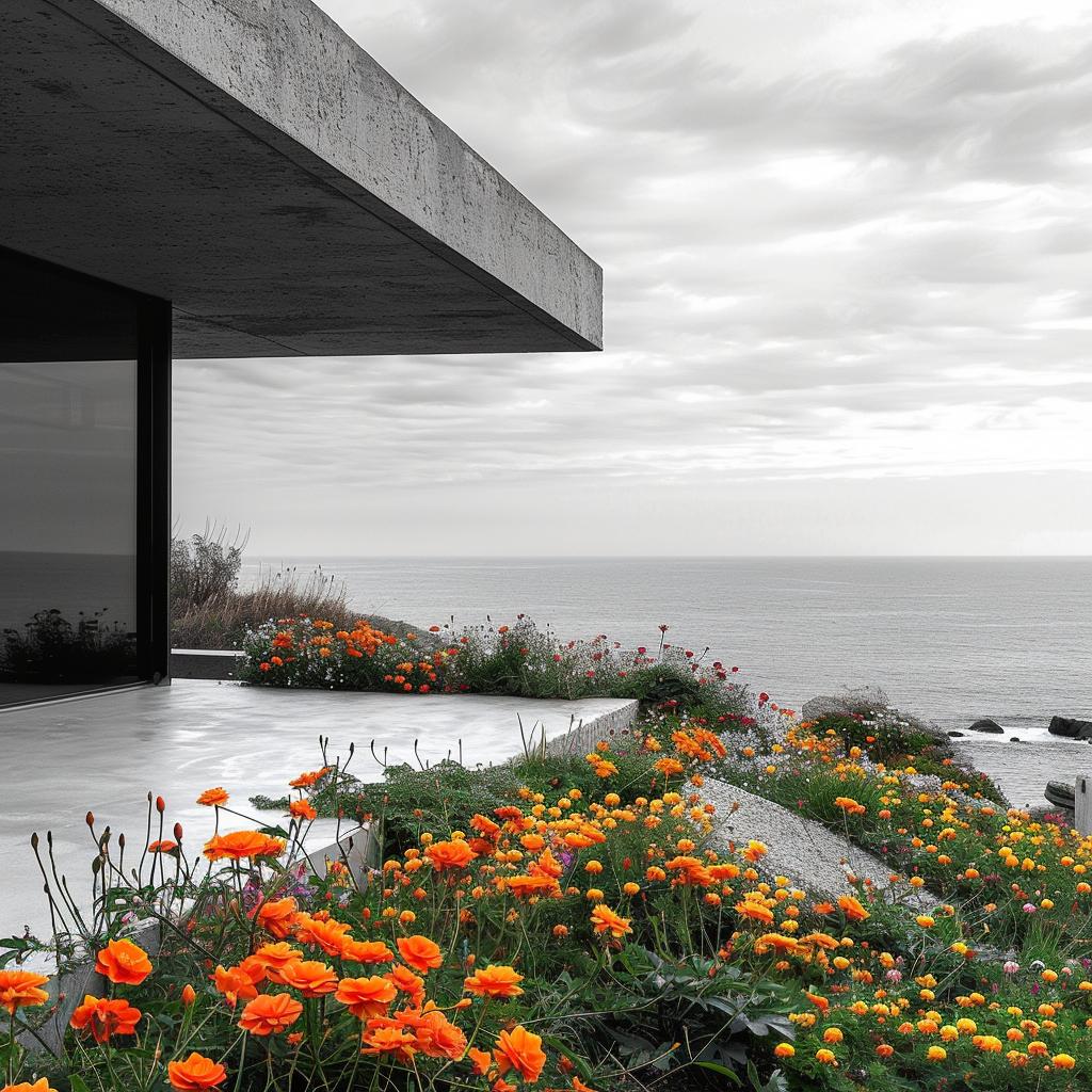 house  ocean  black  white  flowers  technicolor  view  architecture  landscape  modern 1036261