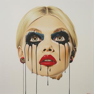 Pop  Art  woman  red  eyes  dripping  paint  colorful  makeup  background 1074512