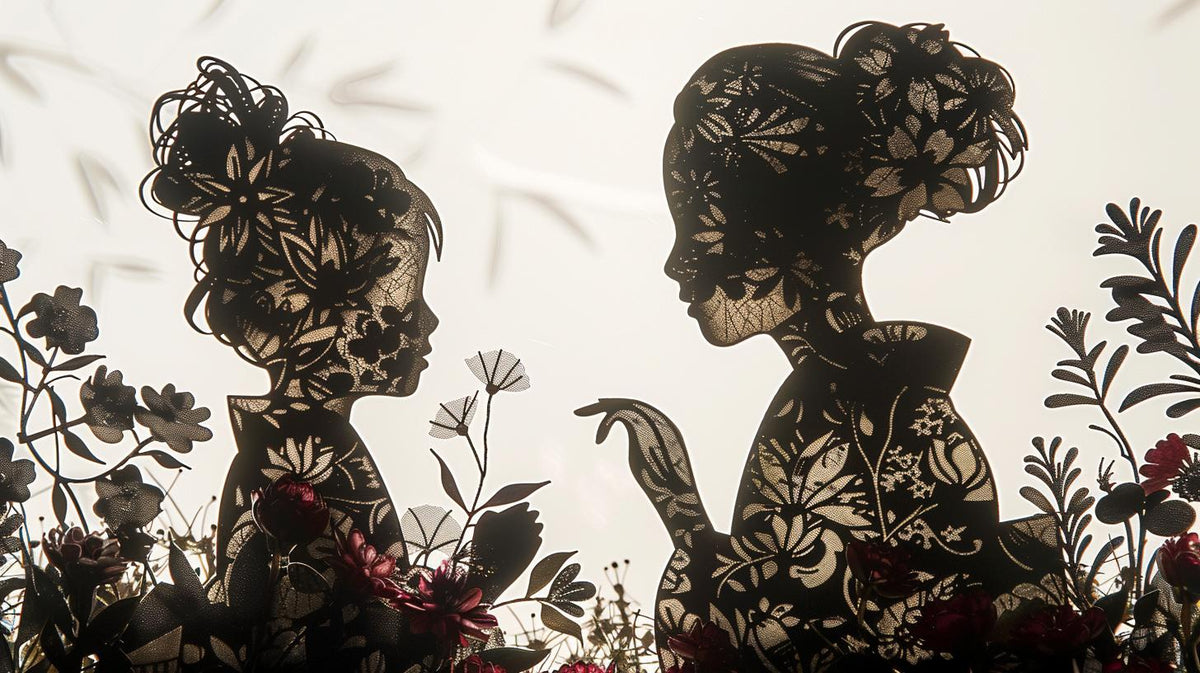 Japanese  shadow  puppet  mother  daughter  silhouette  art  white  background  niji 953983