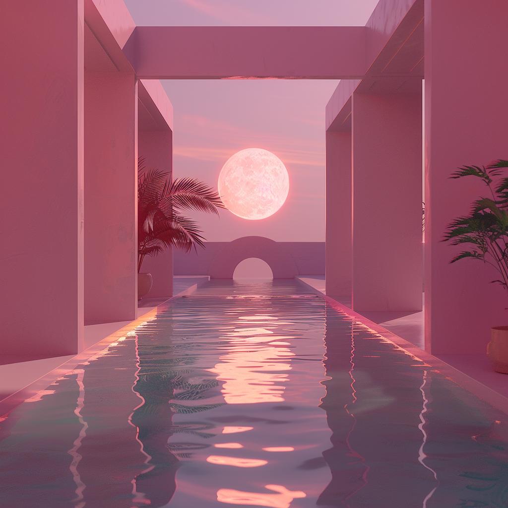album  pool  sunset  pink  hyper-realistic  animation  minimalist  vibrant  playful  depth 936756