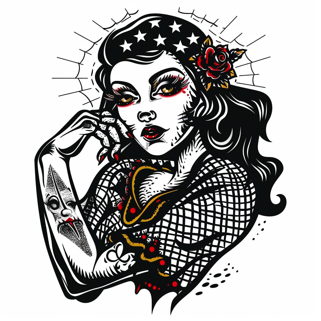 woman  tattoos  star  face  traditional  vintage  bold  lines  halftone  flash 1018365