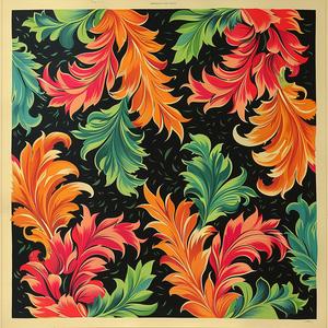 colorful  leaves  painting  black  background  bold  minimal  artnouveau  linocut  damask 1078912