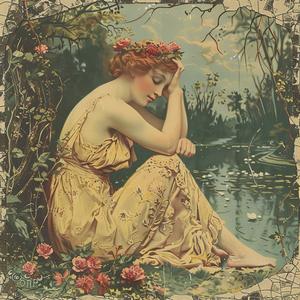 chromolithography  art  woman  dress  pond  color  style  medium  landscape  design 1059285