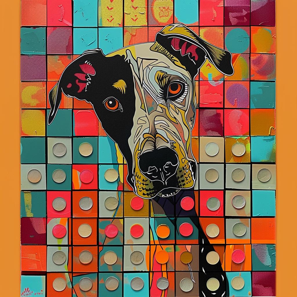 dog  doberman  pattern  orange  black  squares  art  portrait  playful  stylized 938545