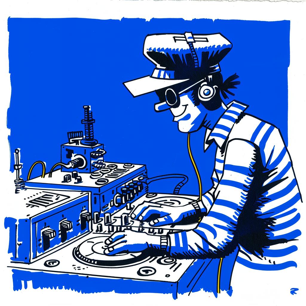 hip-hop  DJ  spinning  records  mixing  console  blue  white  music  illustration 1027824
