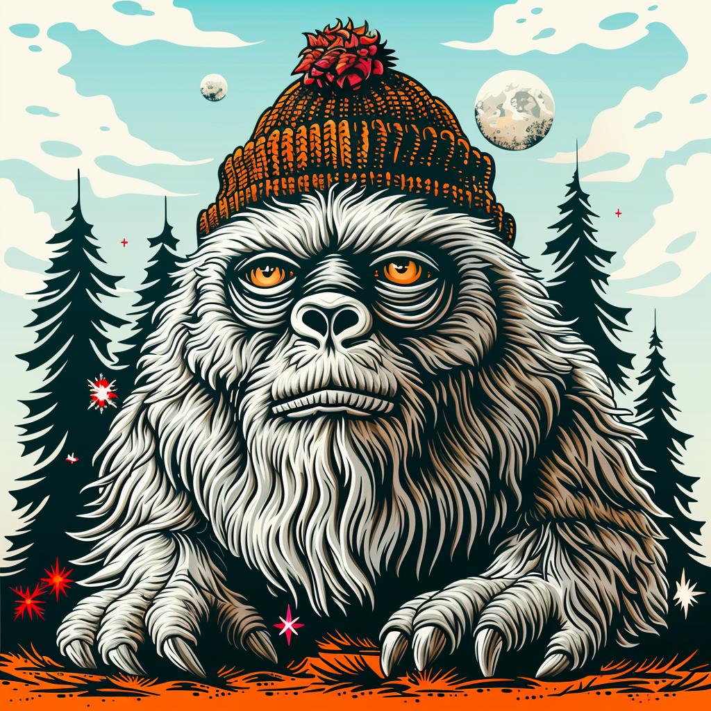 bigfoot  creature  poster  hat  illustration  vector  stylized  minimal  icon  graphic 1032819