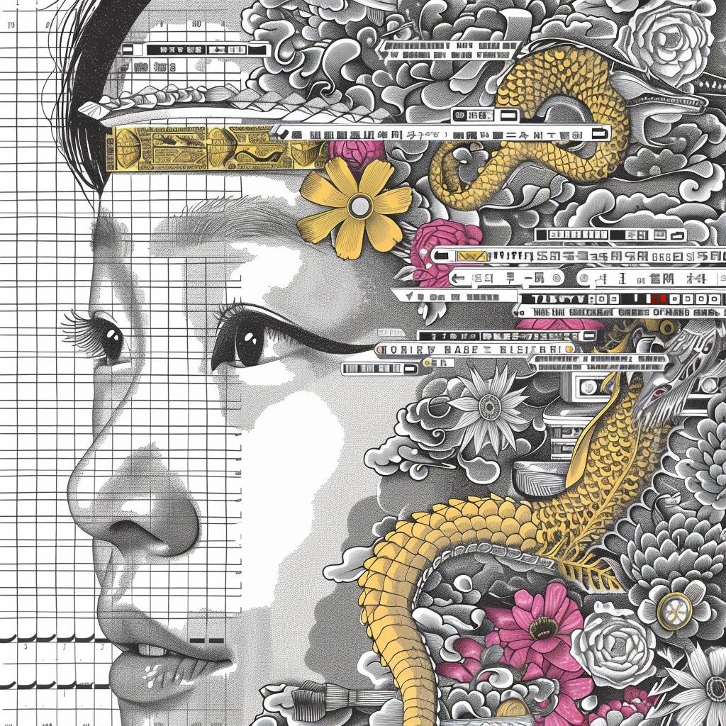 surreal  album  vibrant  collage  flowerpunk  woman  dragon  flowers  art  Toshio 942034