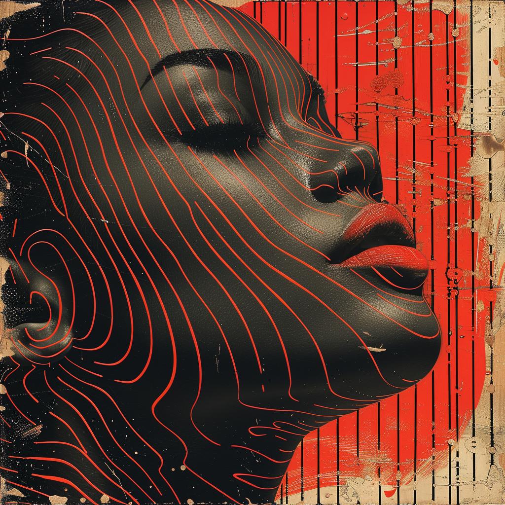 flat  2D  modern  woodcuts  african-american  geometric  trippy  red  lines  face 939061