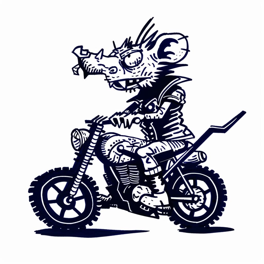 rat  motorcycle  cartoon  funny  animal  whimsical  style  graphic  playful  illustration 1025446