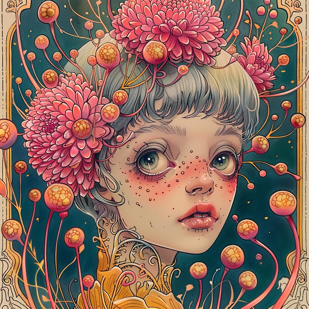 painting  girl  flowers  crown  chromolithography  whimsical  nature  portrait  colorful  art 924590