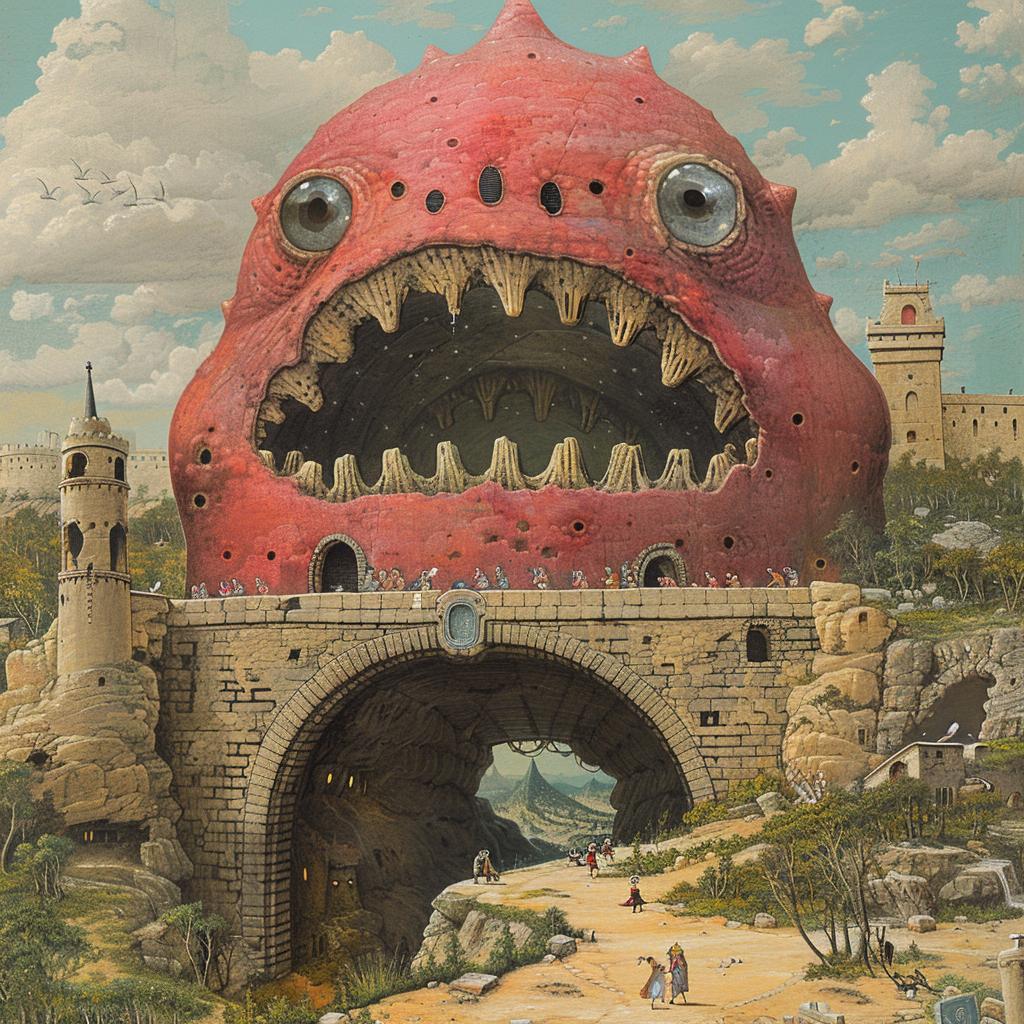 monster  castle  bridge  surreal  spiritual  occult  colorful  imagery  introspective  artwork 975295