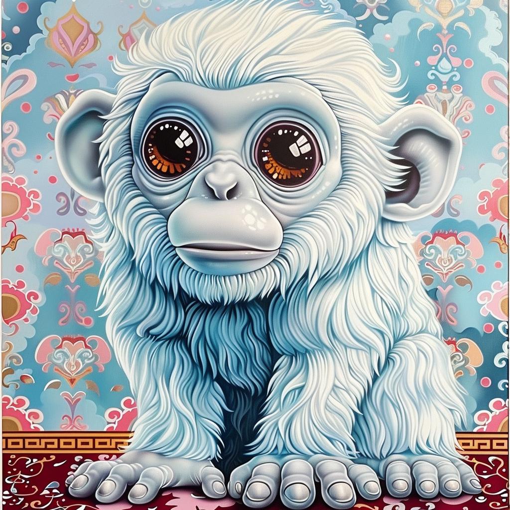 chimp  kawaii  big eyes  painting  white  cute  oversized  animal  portrait  illustration 1033916