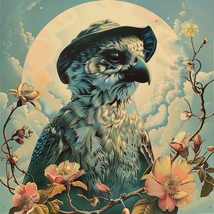 painting  owl  flowers  hat  whimsical  chromolithography  art  wildlife  colorful  symbolic 1039661