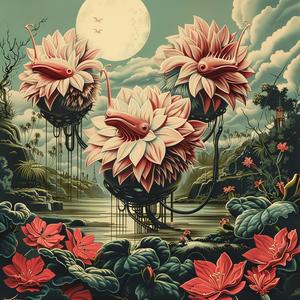 flowers  pond  moon  painting  chromolithography  nature  reflection  artwork  serene  night 1056770