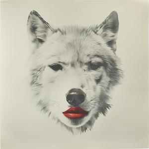 surreal  wolfman  hybrid  furry  human  Risograph  hyper-realistic  screenprint  symbolist  redlips 1077382