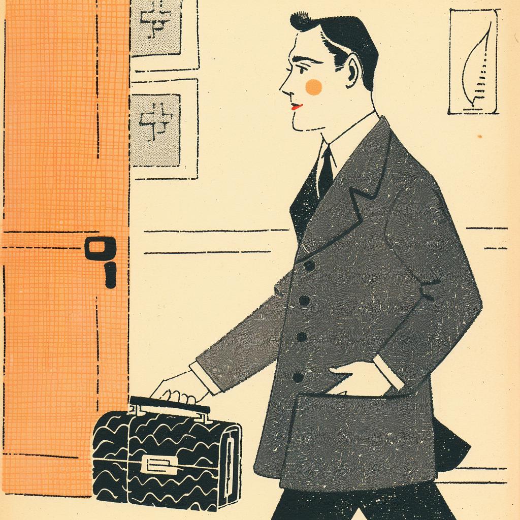 man  briefcase  1960s  suit  illustration  style  vintage  business  attire  pose 940945
