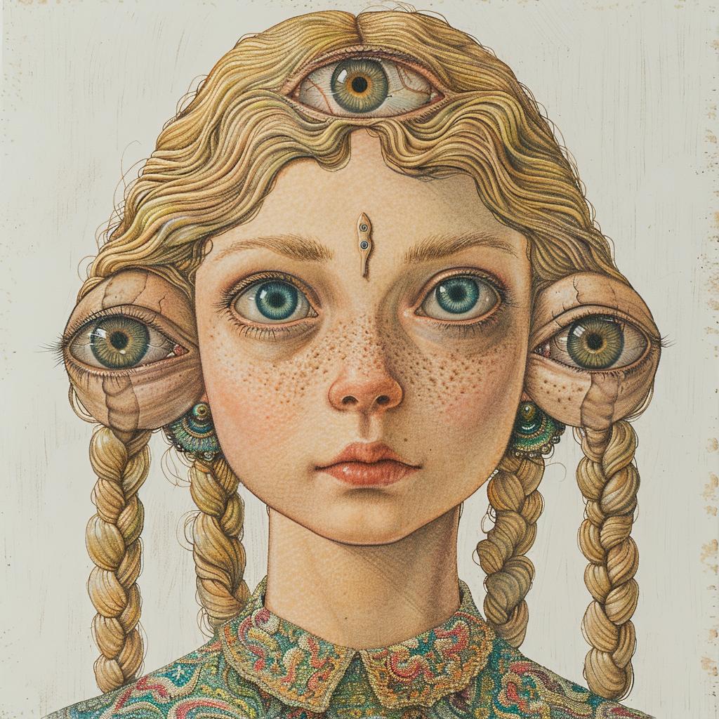 portrait  woman  three-eyes  white  surreal  illustration  blonde  Codex  whimsical  fantasy 971392
