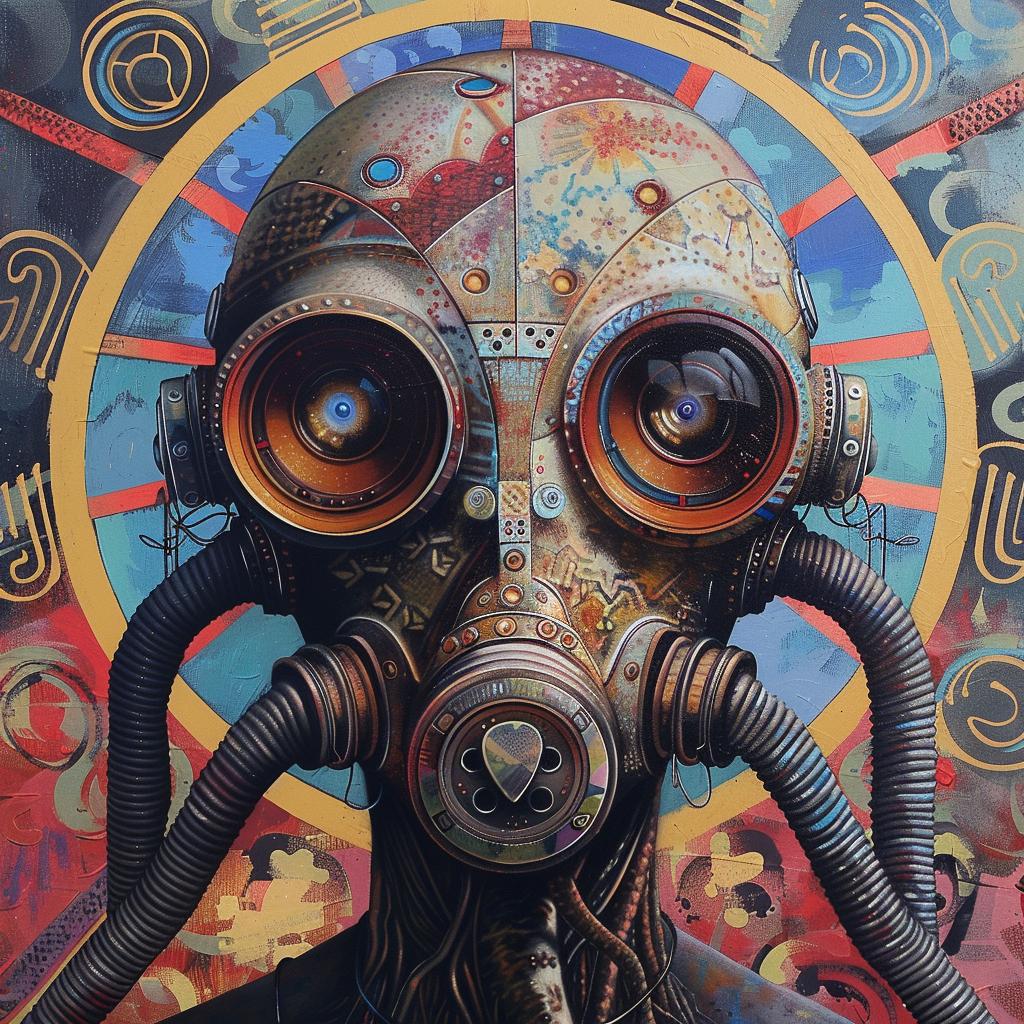 gasmask  surreal  futuristic  screenprinting  hyper-realistic  encaustic  art  Emily  Balivet  man 959933