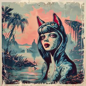 woman  cat  water  chromolithography  fantasy  whimsical  portrait  colorful  illustration  playful 1051526