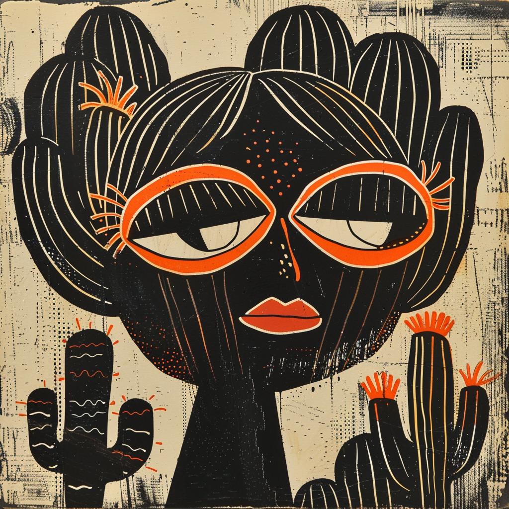 woman  cactus  plants  painting  Isabelle  Arsenault  style  punk  colorful  nature 926514