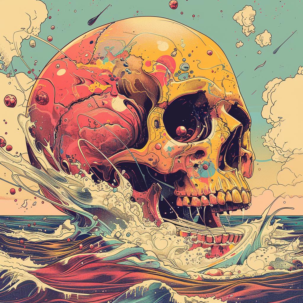 skull  ocean  waves  clouds  surreal  dark  illustration  moody  symbolic  art 924457