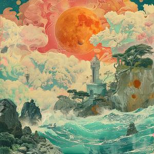 ocean  lighthouse  moon  painting  surreal  night  symbolist  landscape  dreamlike  Risograph 1079353
