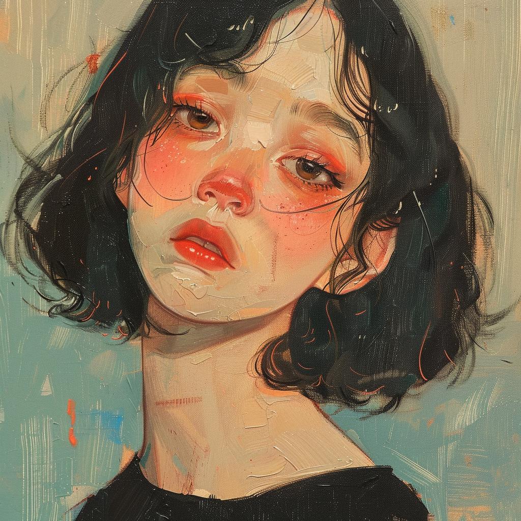 girl  black  hair  portrait  youthful  expressive  emotional  stylized  artistic  vibrant 960856