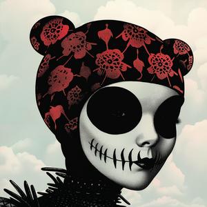 surreal  album  cover  woman  skeleton  face  black  hair  Risograph  Symbolist 1077703