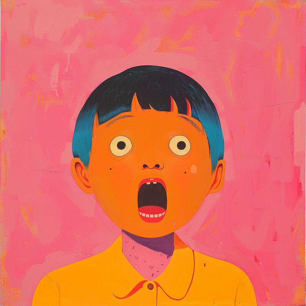 ألبوم سريالي، رسم صبي غاضب، فم مفتوح، فن إبداعي ملون، 977108