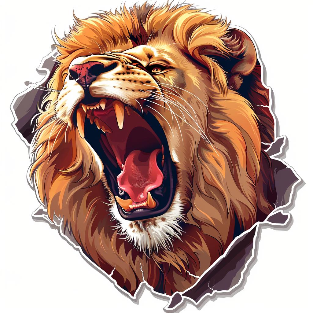 lion  sticker  roaring  3D  contour  vector  realistic  warm  color  detailed 971978