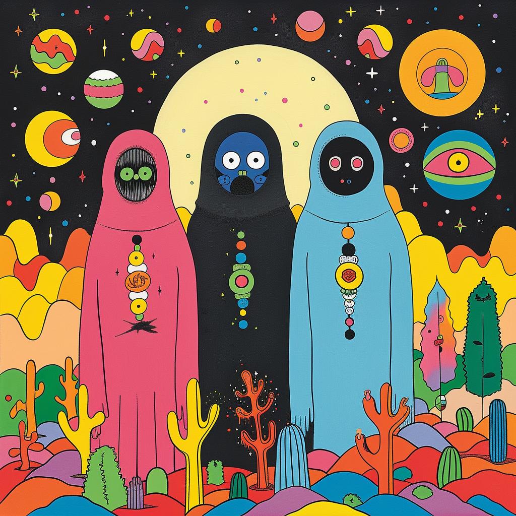 surreal  album  cover  colorful  costumes  desert  landscape  creative  painting  art 1019418