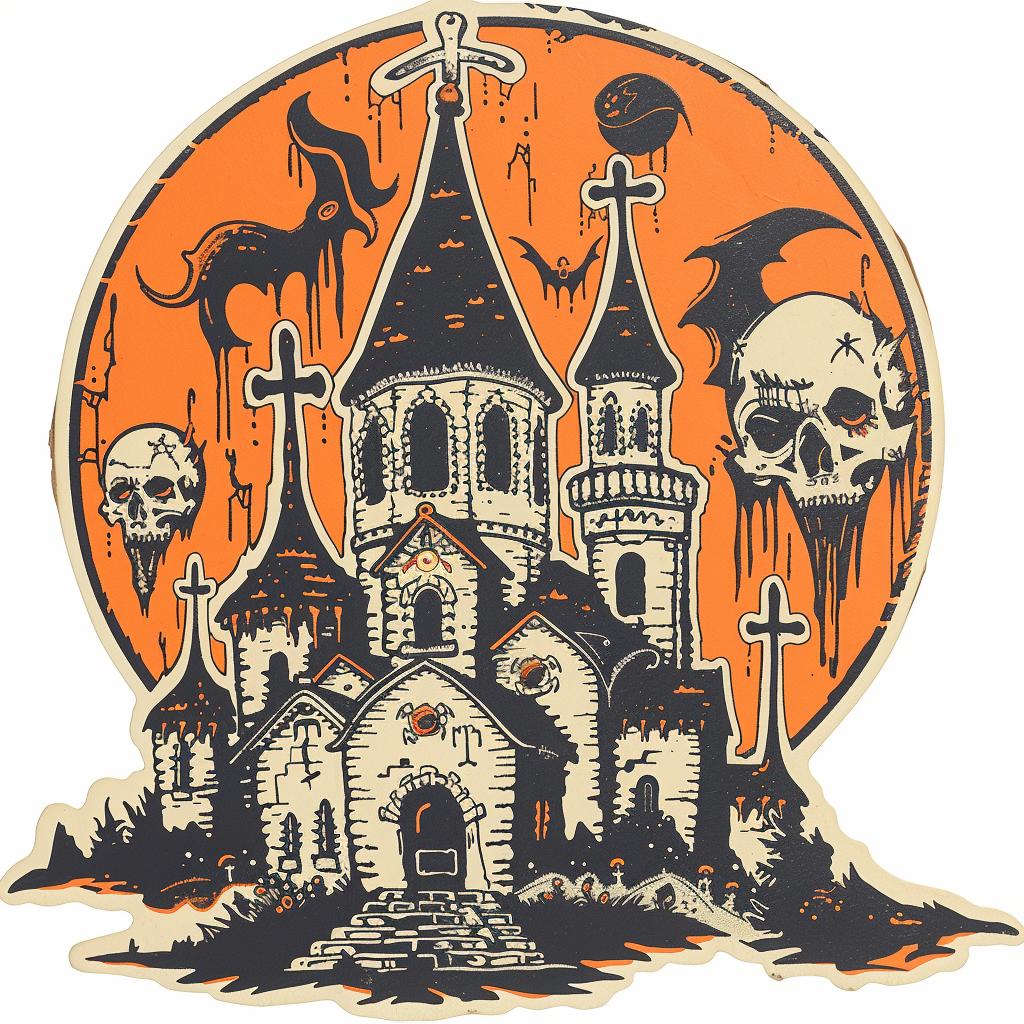sticker  castle  skulls  orange  black  provocative  art  dark  occult  spiritual 935824