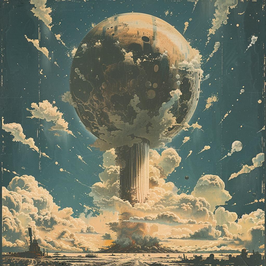 surreal  album  cover  hyper-realistic  screenprinting  mushroom  cloud  Aryz  creative  art 960391