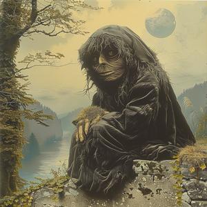 man  robe  rock  painting  chromolithography  nature  art  detailed  character  black 1054822
